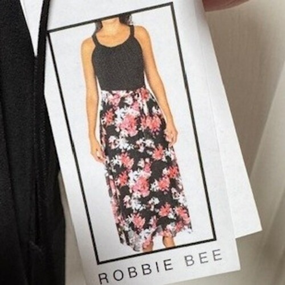 NEW Robbie Bee black halter top with floral A line dress Size Large